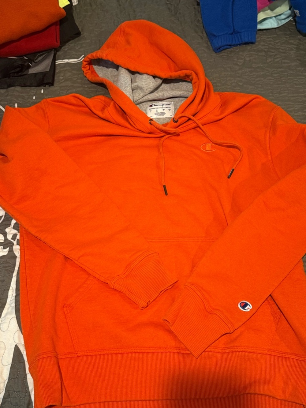 Champion Orange Pullover Hoodie with Grey Lining